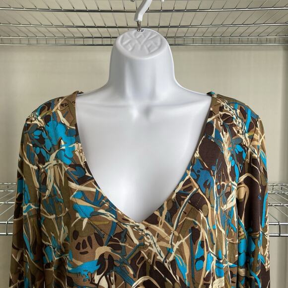 Vertigo‎ Women's Y2K Brown Turquoise Abstract Print Maxi Dress Size M Statement - Picture 9 of 12